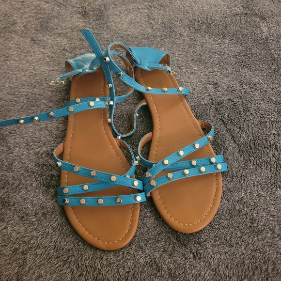 Shoes - Olivia Miller Blue Studded Sandals Size 10